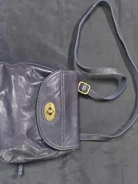 Fossil Navy Leather Crossbody with Brass Turn-Lock